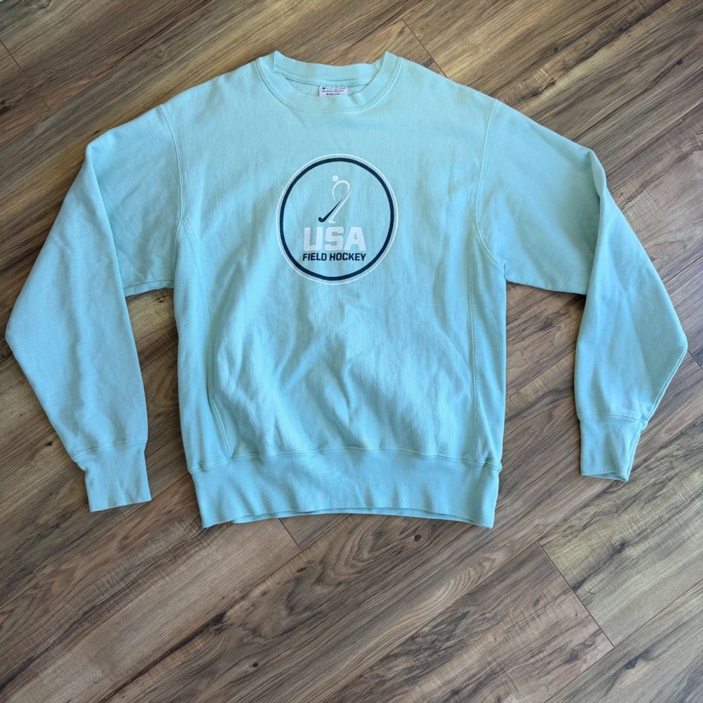 Champion Reverse Weave USA Field Hockey Sweatshirt Aqua Blue Womens M Heavy